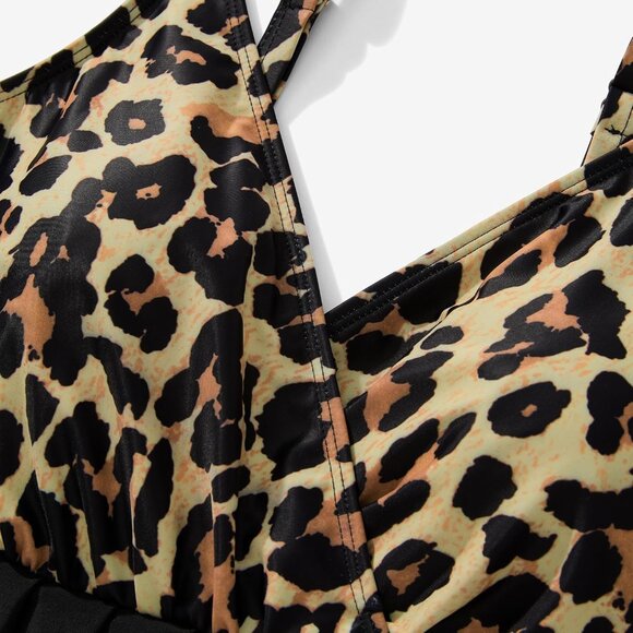 Women's One Piece Swim Dress Swimsuit Tummy Control Skirted Bathing Suit Leopard - Picture 8 of 8